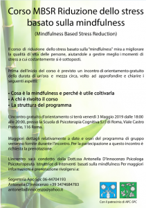 Roma, Corso MBSR Riduzione dello stress basato sulla mindfulness 3 maggio 2019