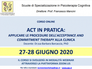 CORSO ON LINE - ACT in pratica: applicare le procedure dell'acceptance and commitment therapy alla clinica @ MODALITA' WEBINAR