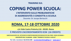 Roma, Coping Power Scuola: l'intervento sule problematiche di aggressività e condotta a scuola (corso ECM) @ Scuola di Psicoterapia Cognitiva S.r.L. sede di Roma