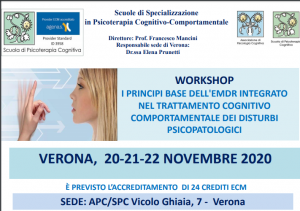 Verona, I principi base dell'EMDR integrato nel trattamento cognitivo comportamentale dei disturbi psicopatologici (corso ECM) @ Scuola di Psicoterapia Cognitiva S.r.L. sede di Verona