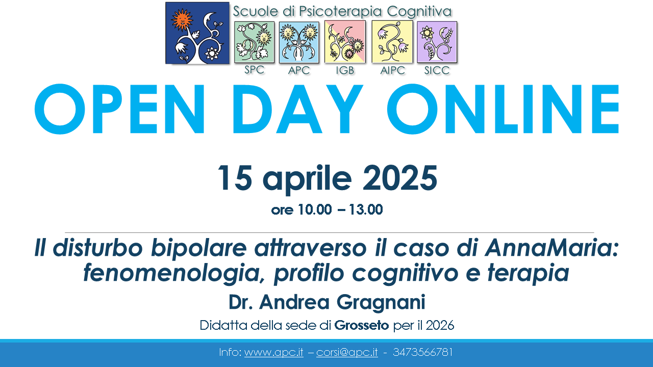 OPEN DAY ONLINE Scuole di Psicoterapia Cognitiva - "Il disturbo bipolare attraverso il caso di AnnaMaria: fenomenologia, profilo cognitivo e terapia"