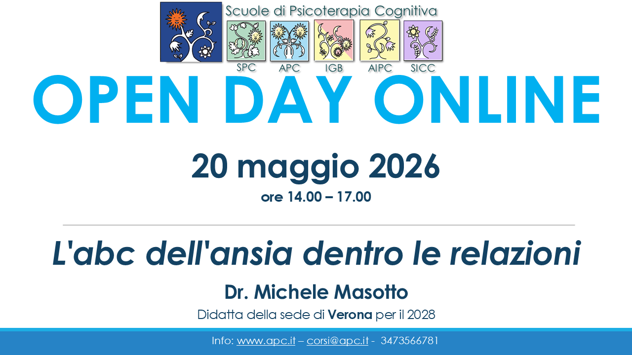 OPEN DAY ONLINE Scuole di Psicoterapia Cognitiva - "L'abc dell'ansia dentro le relazioni"