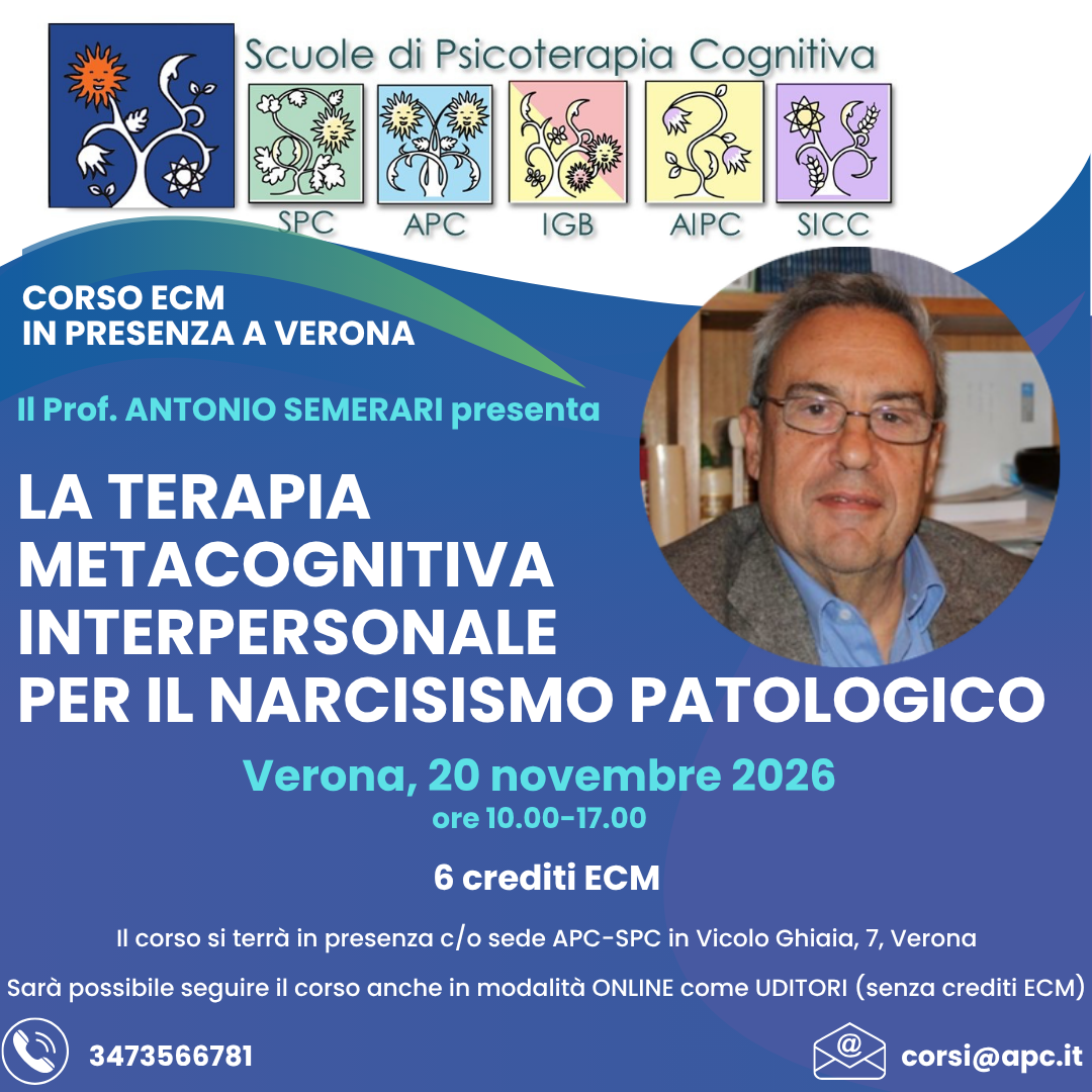 VERONA - Prof. Semerari - "La Terapia Metacognitiva Interpersonale per il narcisismo patologico" - 20 novembre 2026
